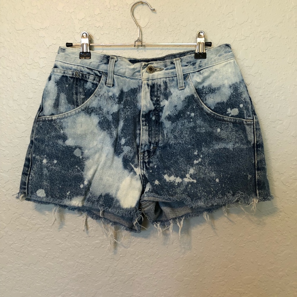 Distressed denim shorts